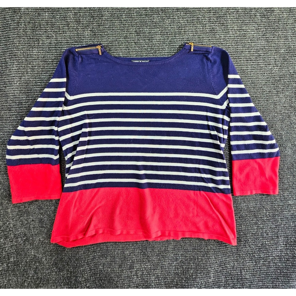 Cable & Gauge Sweater Womens XL Multi Striped 3/4 Sleeves Shoulder Zip Outdoor